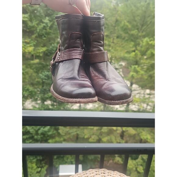 Frye Phillip Harness Short Brown Leather Motorcycle Rear Zip Boots Women's 5.5 B - Picture 12 of 14